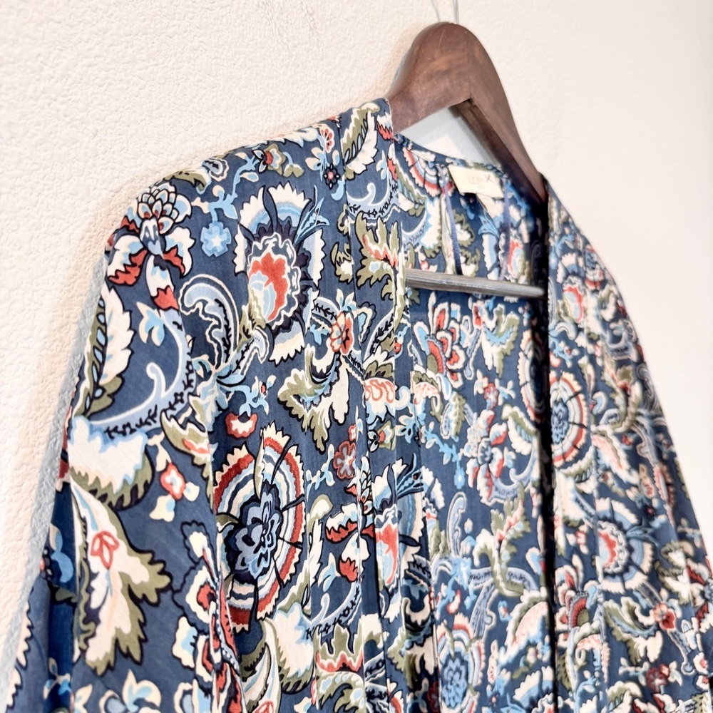 Boho Paisley Midi Duster Kimono Cottagecore Floral Open Front Cardigan M L Loft - Picture 2 of 7